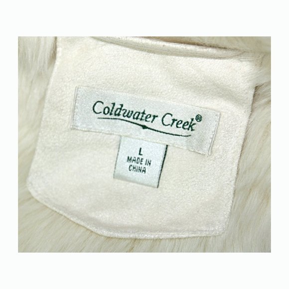 Coldwater Creek Ivory Faux Suede Shearling Fur Lined Sherpa Coat Whipstitch - Lg - Picture 10 of 11